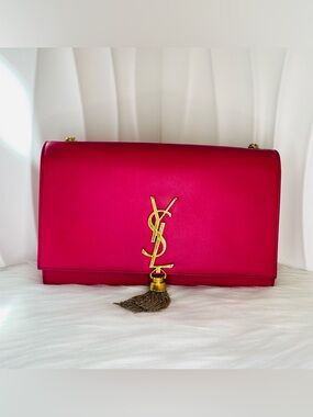 Saint Laurent Fuchsia Leather Tassel YSL Shoulder Bag